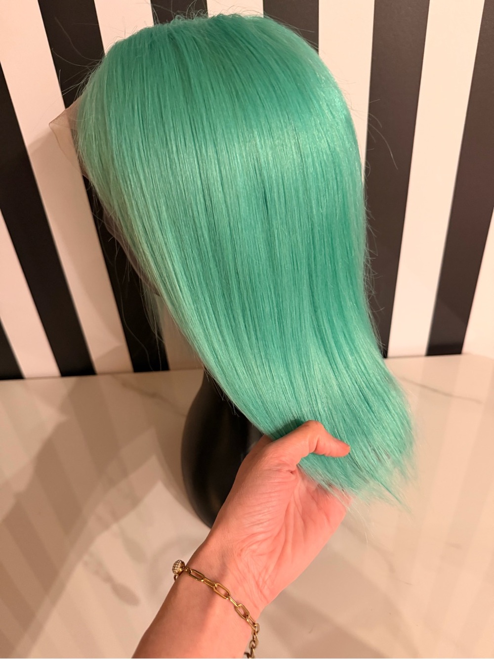 Turquoise human hair custom coloured Wig - Brand my own Casey’s Crowns